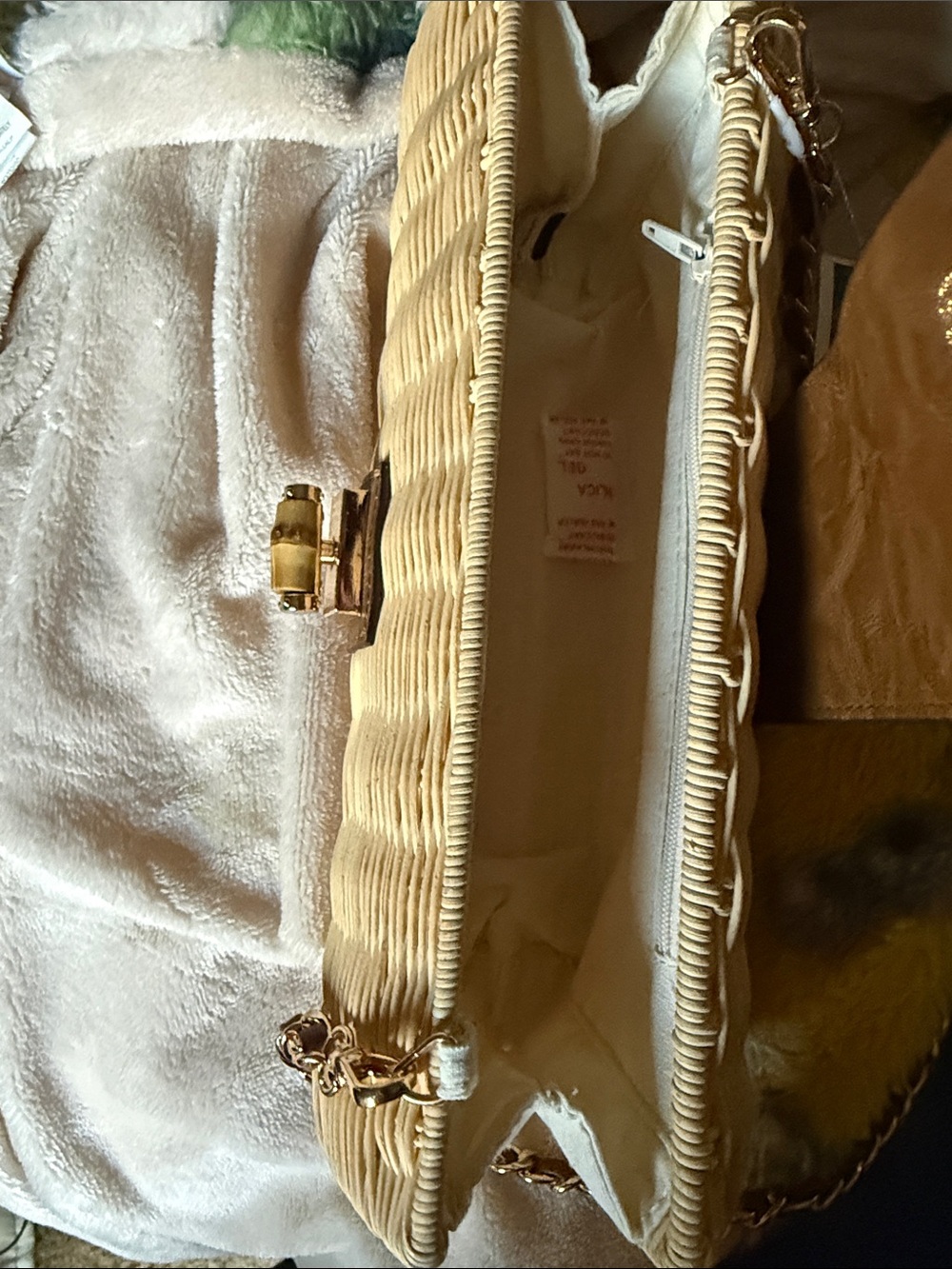 Tommy Bahama Natural/Brown Woven Wicker Clutch with Brown Leather Trim NWT - Picture 7 of 9